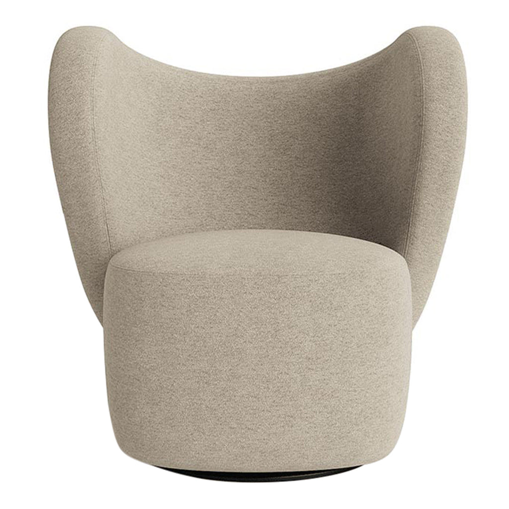 Poltrona lounge girevole imbottita scultorea organica con base girevole a scomparsa per soggiorno