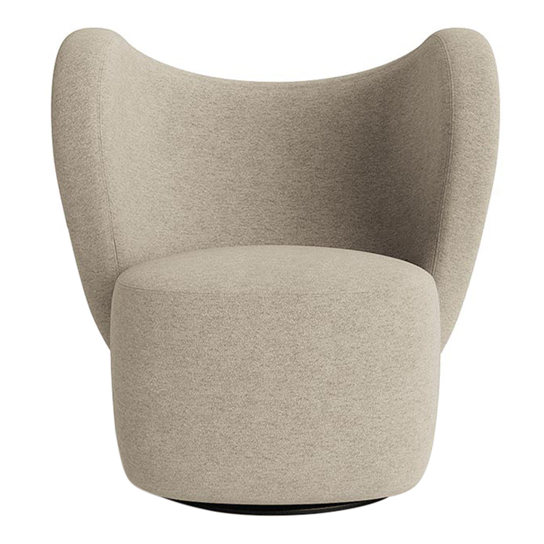 Poltrona lounge girevole imbottita scultorea organica con base girevole a scomparsa per soggiorno