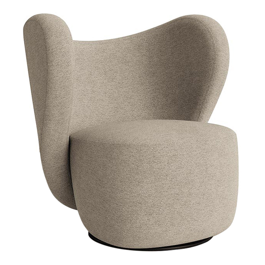 Poltrona lounge girevole imbottita scultorea organica con base girevole a scomparsa per soggiorno