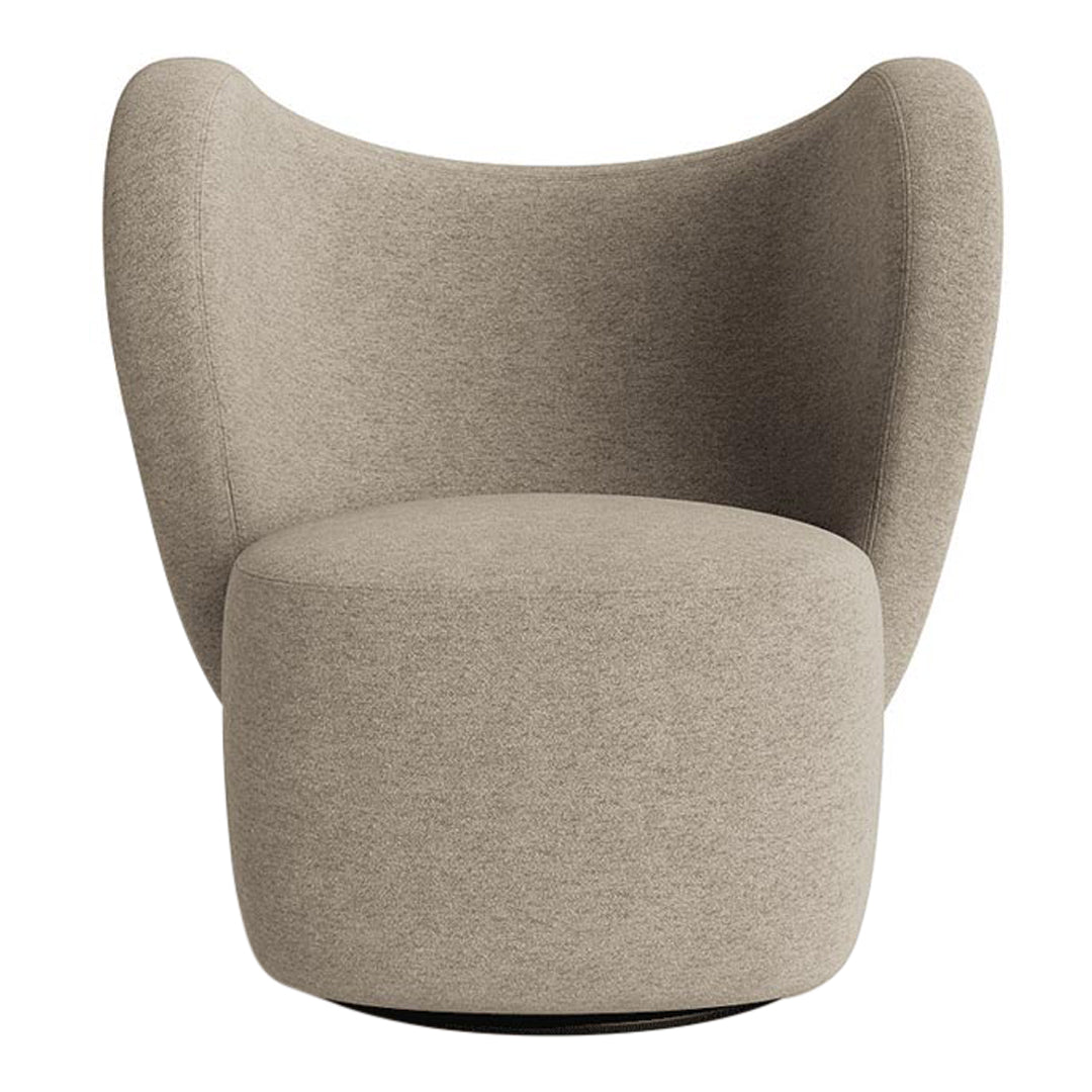 Poltrona lounge girevole imbottita scultorea organica con base girevole a scomparsa per soggiorno