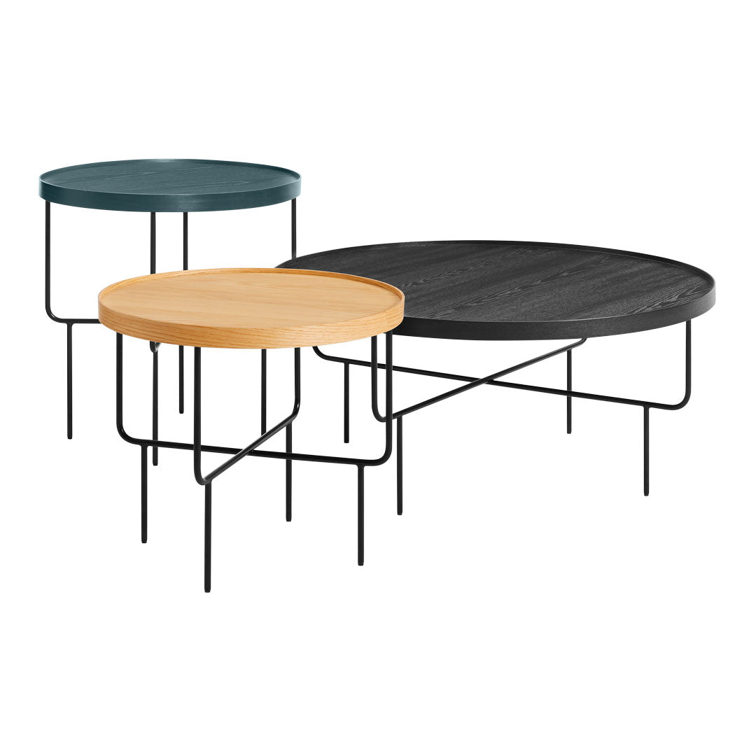 Tavolino moderno minimalista in legno e filo con piano in legno e base in filo a contrasto per soggiorno