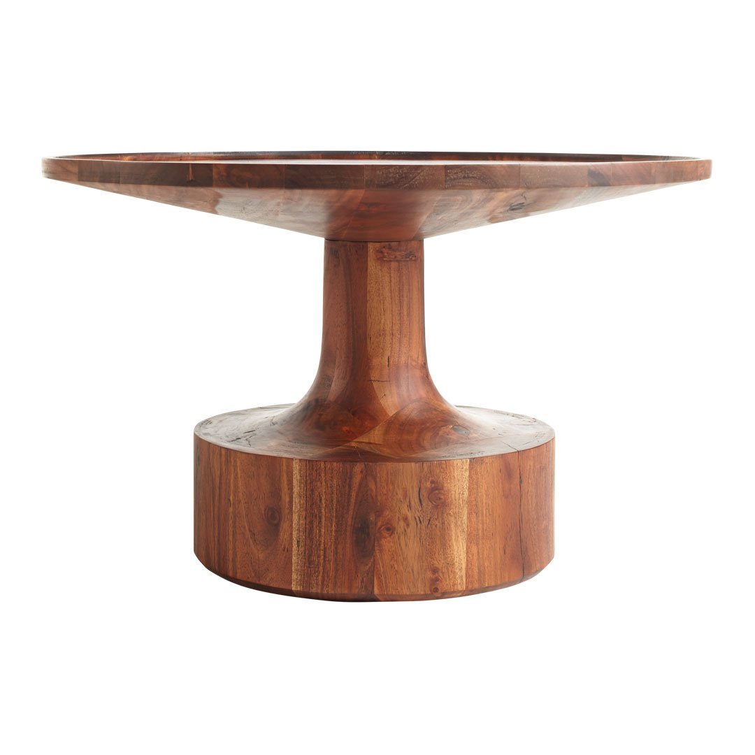 Tavolino da salotto rustico in legno massello di acacia con forma robusta e resistente