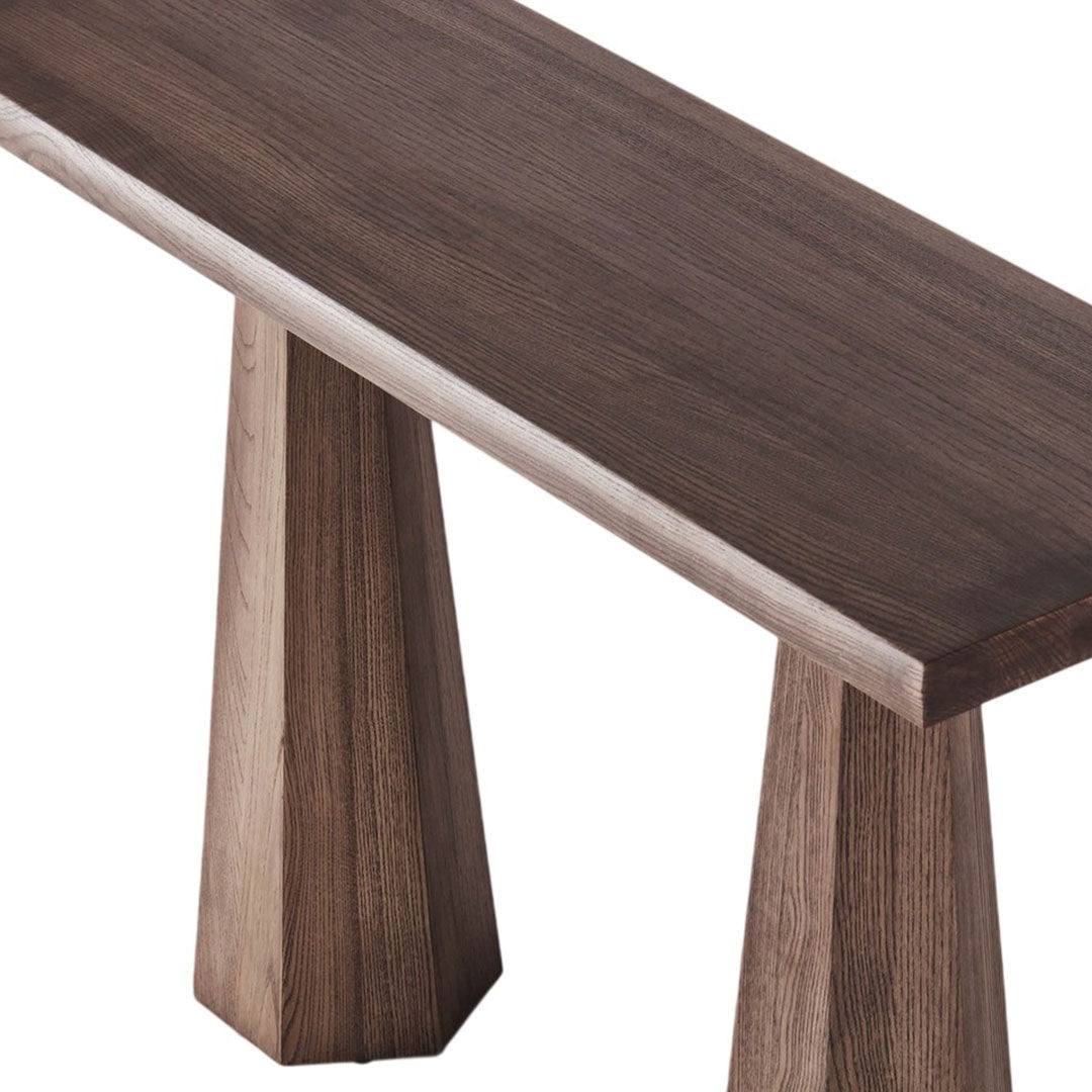 Tavolo Consolle Moderno in Marmo Geometrico e Legno Massello con Base Esagonale per Ingresso