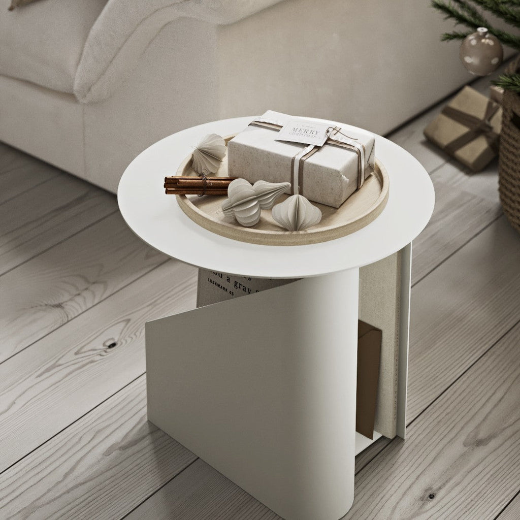 Tavolino d'appoggio Funzionale in Metallo dal Design Architettonico con Struttura a S a Doppia Memoria per Soggiorno