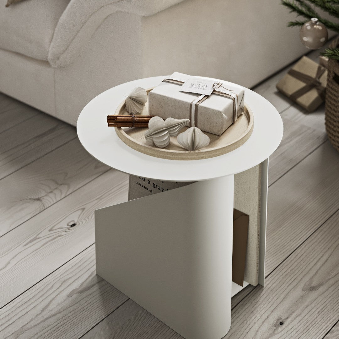 Tavolino d'appoggio Funzionale in Metallo dal Design Architettonico con Struttura a S a Doppia Memoria per Soggiorno