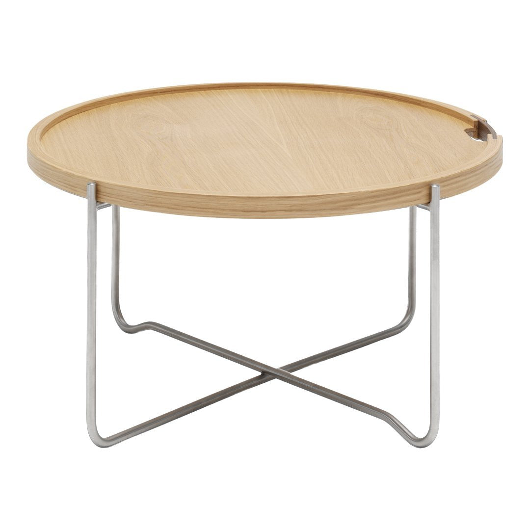Tavolino da salotto con vassoio Nordic Classic in rovere e acciaio inossidabile con vassoio reversibile a doppia faccia
