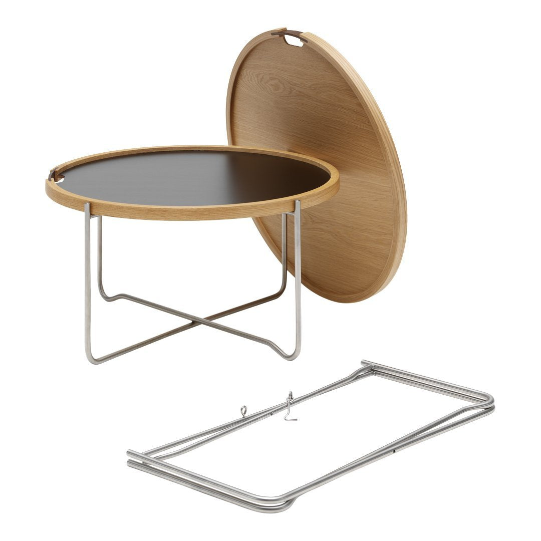 Tavolino da salotto con vassoio Nordic Classic in rovere e acciaio inossidabile con vassoio reversibile a doppia faccia