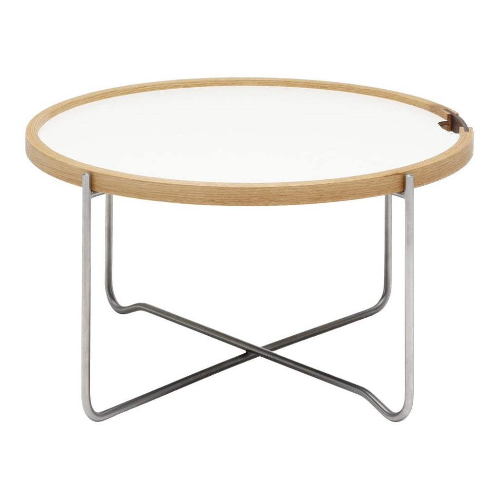 Tavolino da salotto con vassoio Nordic Classic in rovere e acciaio inossidabile con vassoio reversibile a doppia faccia