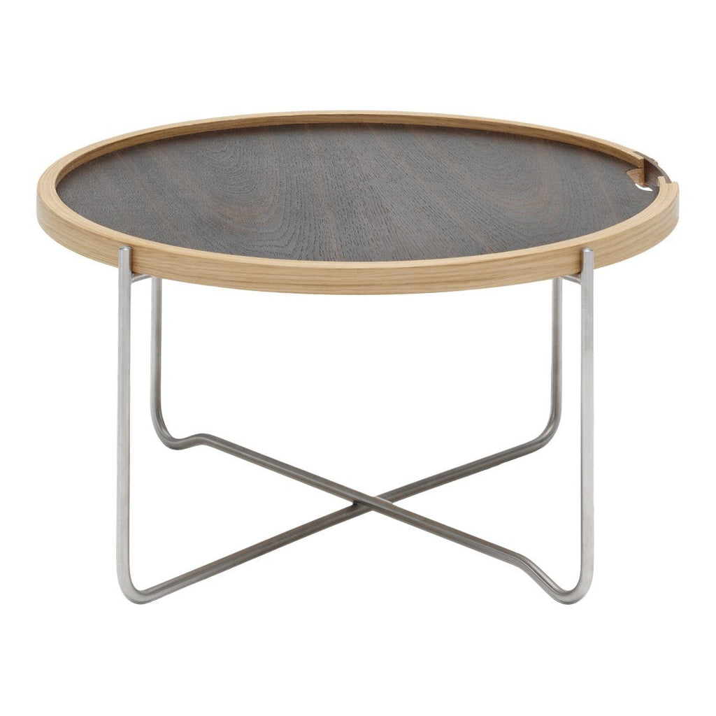 Tavolino da salotto con vassoio Nordic Classic in rovere e acciaio inossidabile con vassoio reversibile a doppia faccia