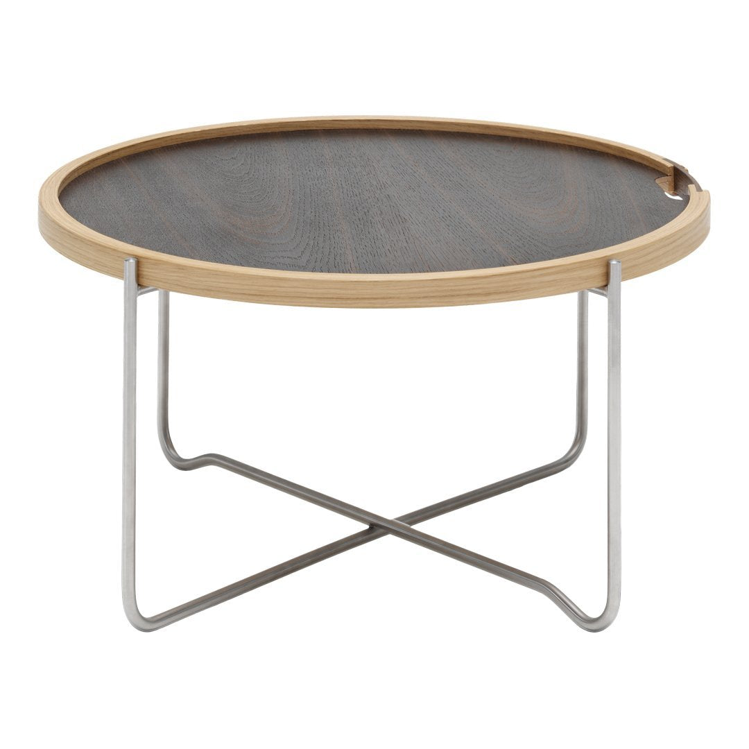 Tavolino da salotto con vassoio Nordic Classic in rovere e acciaio inossidabile con vassoio reversibile a doppia faccia