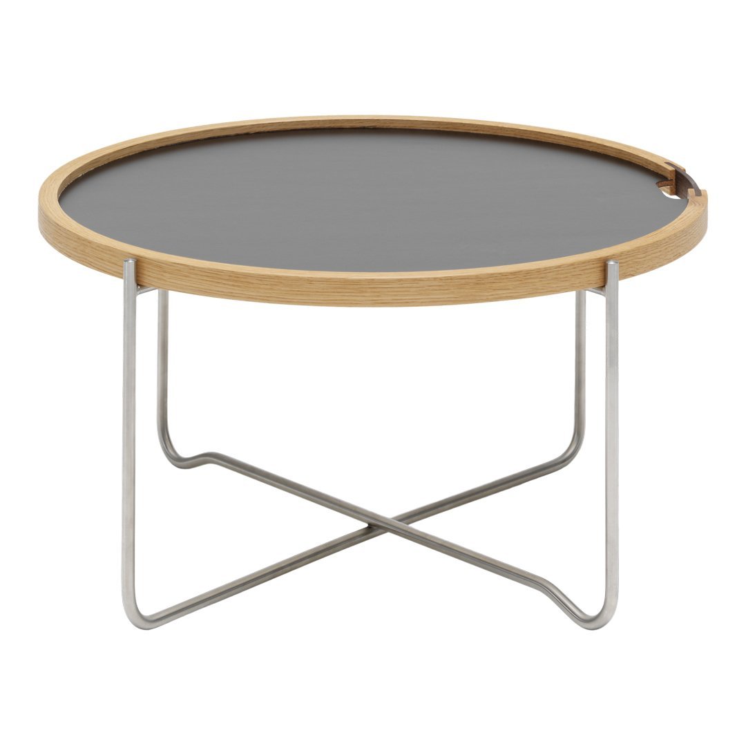 Tavolino da salotto con vassoio Nordic Classic in rovere e acciaio inossidabile con vassoio reversibile a doppia faccia