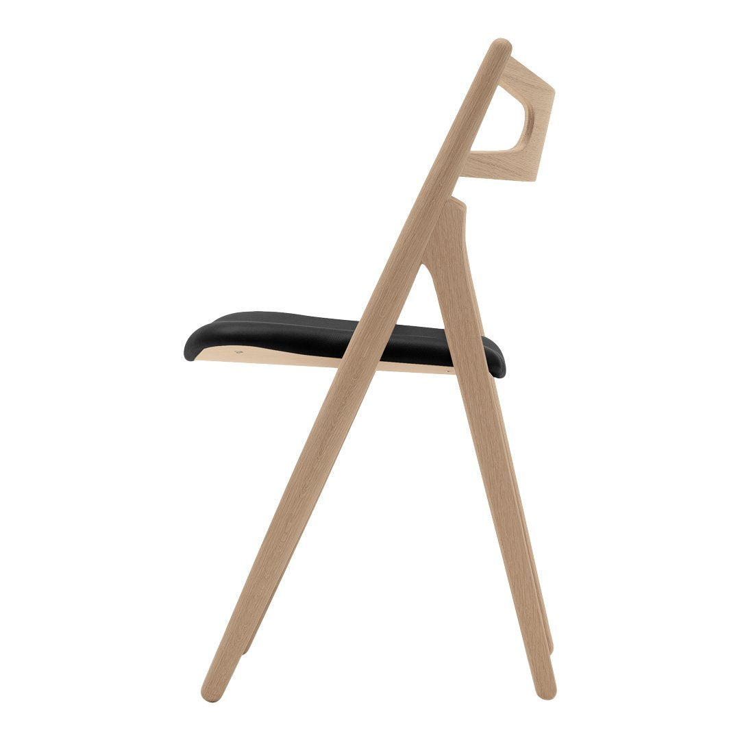 Sedia Sawbuck danese in legno massello artigianale con struttura scultorea a schienale curvo per sala da pranzo