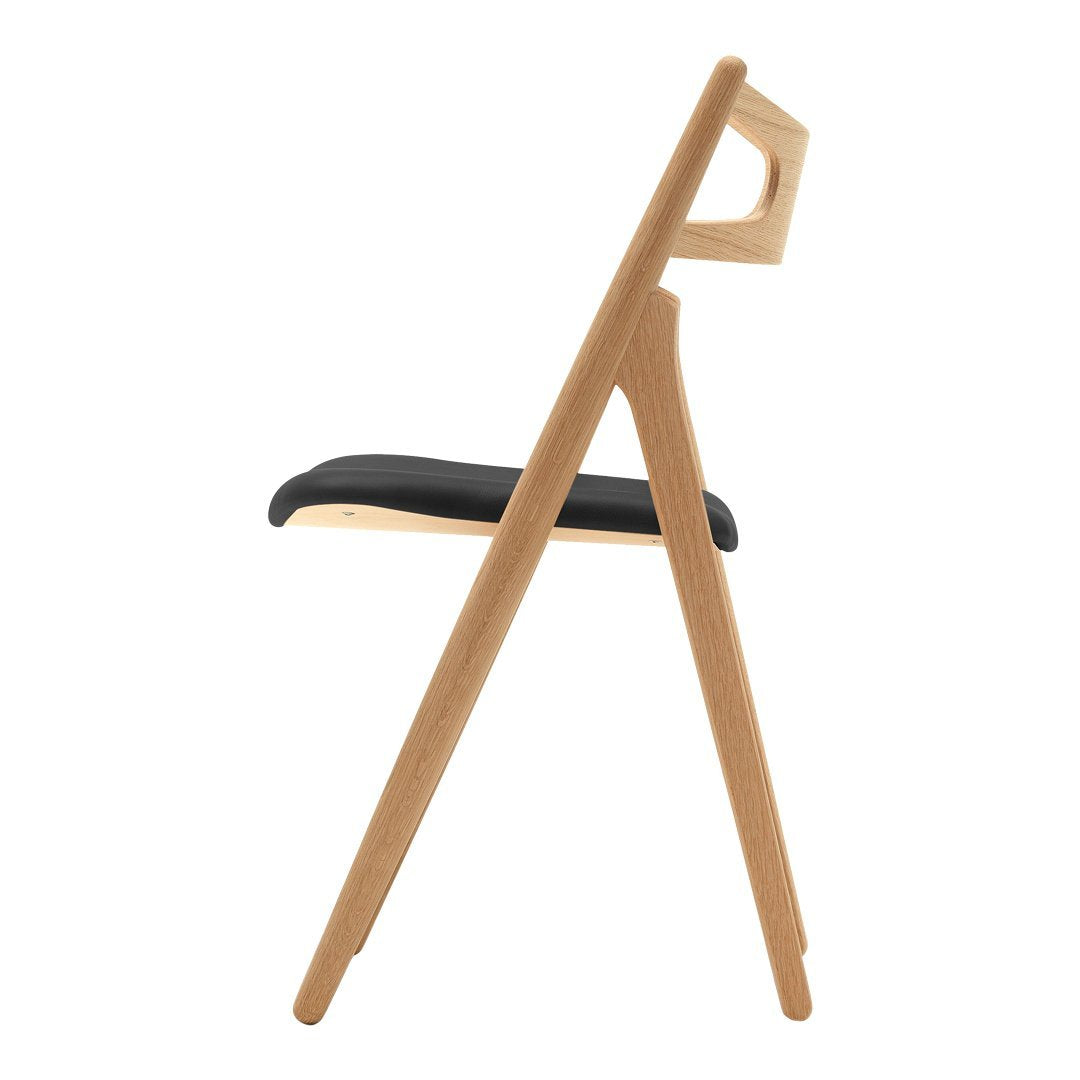 Sedia Sawbuck danese in legno massello artigianale con struttura scultorea a schienale curvo per sala da pranzo