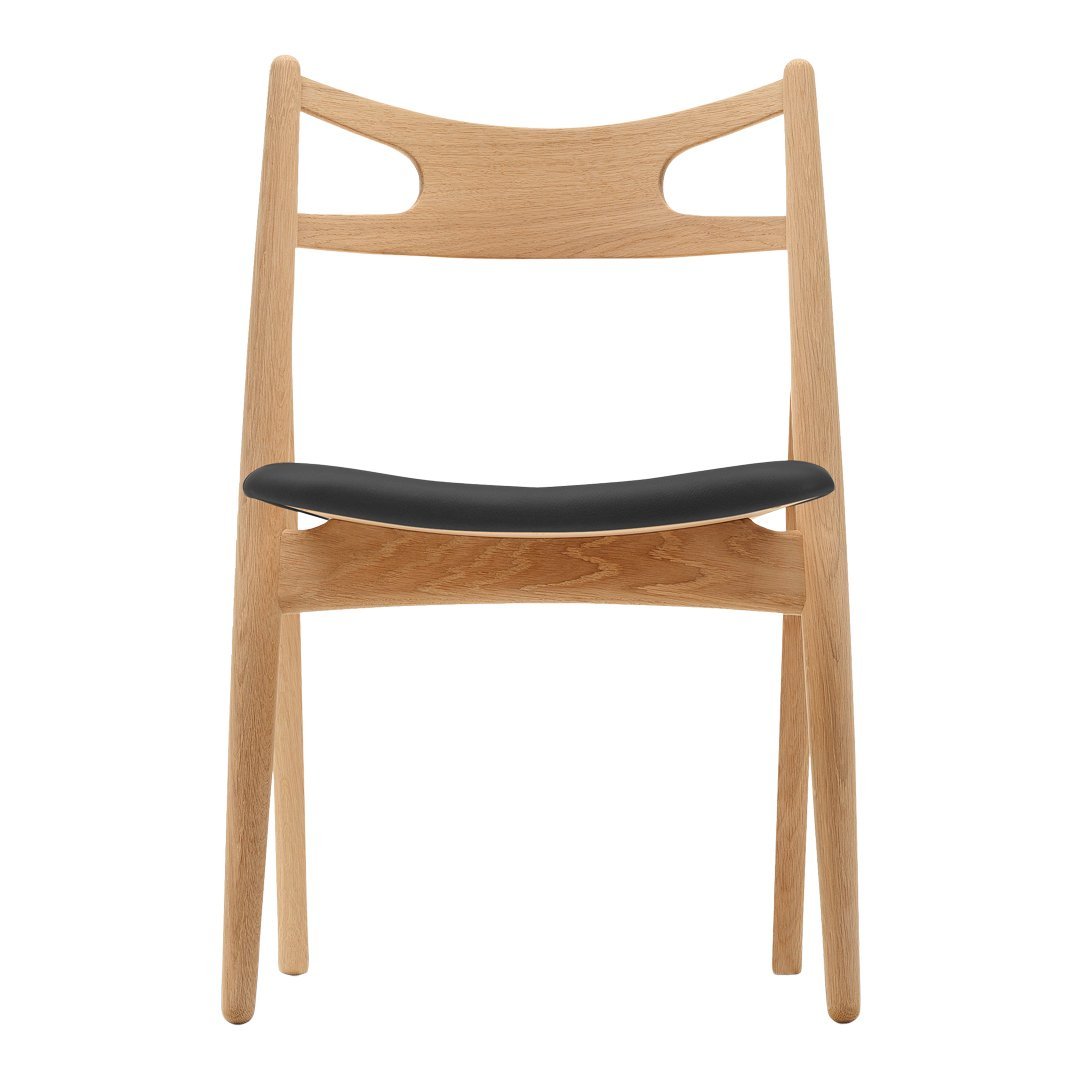 Sedia Sawbuck danese in legno massello artigianale con struttura scultorea a schienale curvo per sala da pranzo