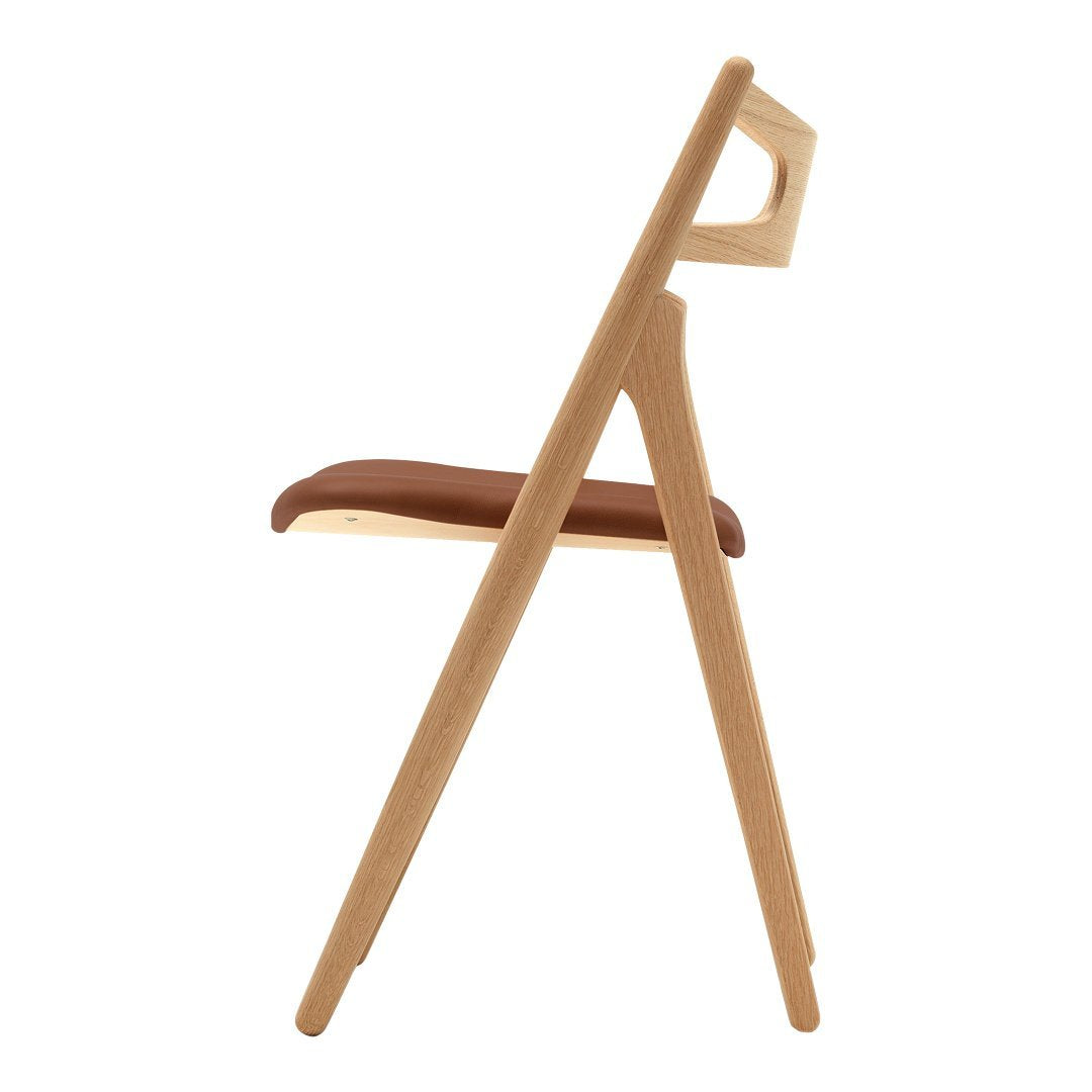 Sedia Sawbuck danese in legno massello artigianale con struttura scultorea a schienale curvo per sala da pranzo