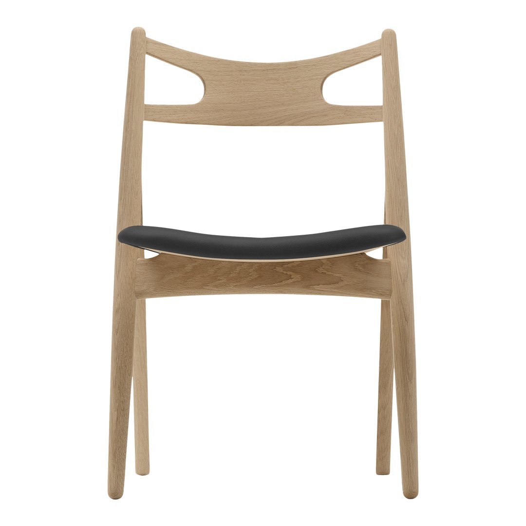 Sedia Sawbuck danese in legno massello artigianale con struttura scultorea a schienale curvo per sala da pranzo