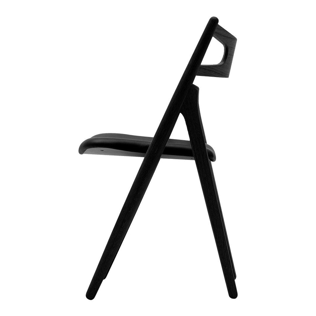 Sedia Sawbuck danese in legno massello artigianale con struttura scultorea a schienale curvo per sala da pranzo
