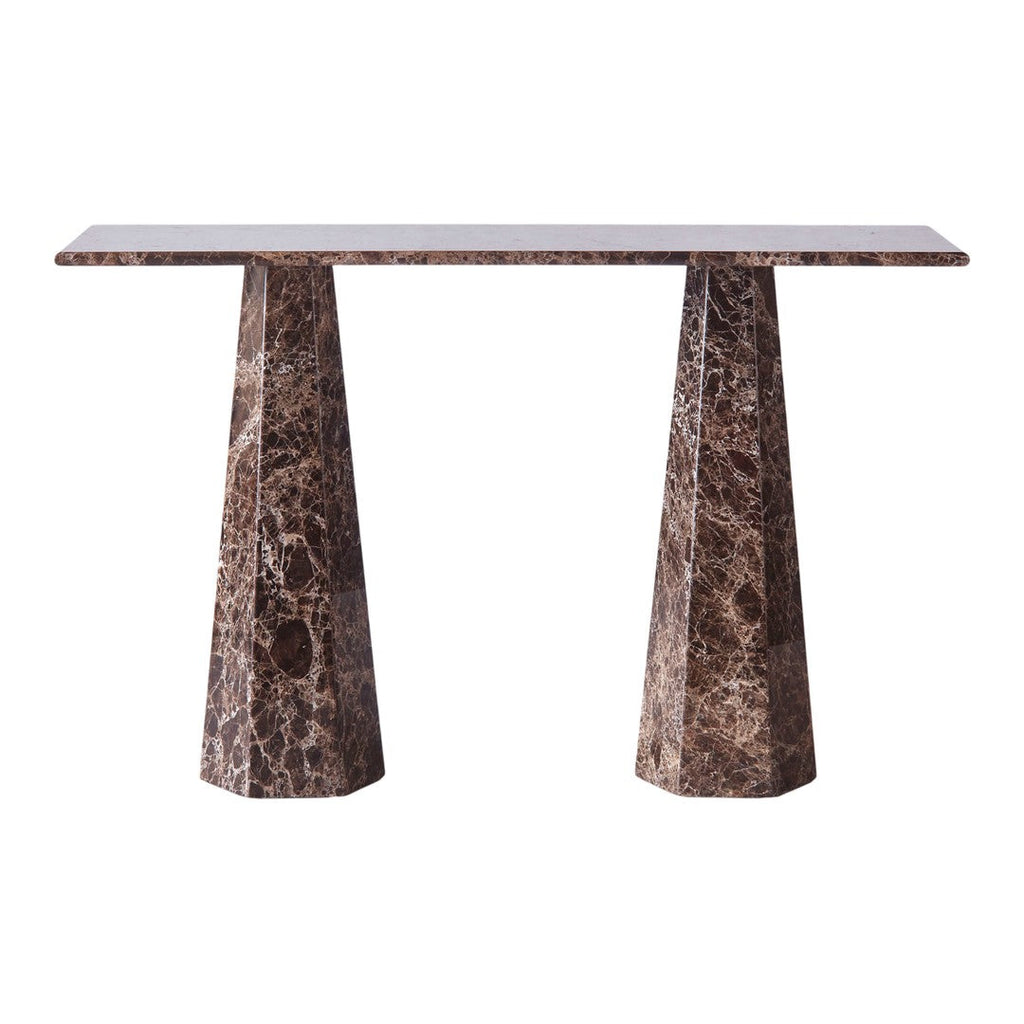 Tavolo Consolle Moderno in Marmo Geometrico e Legno Massello con Base Esagonale per Ingresso
