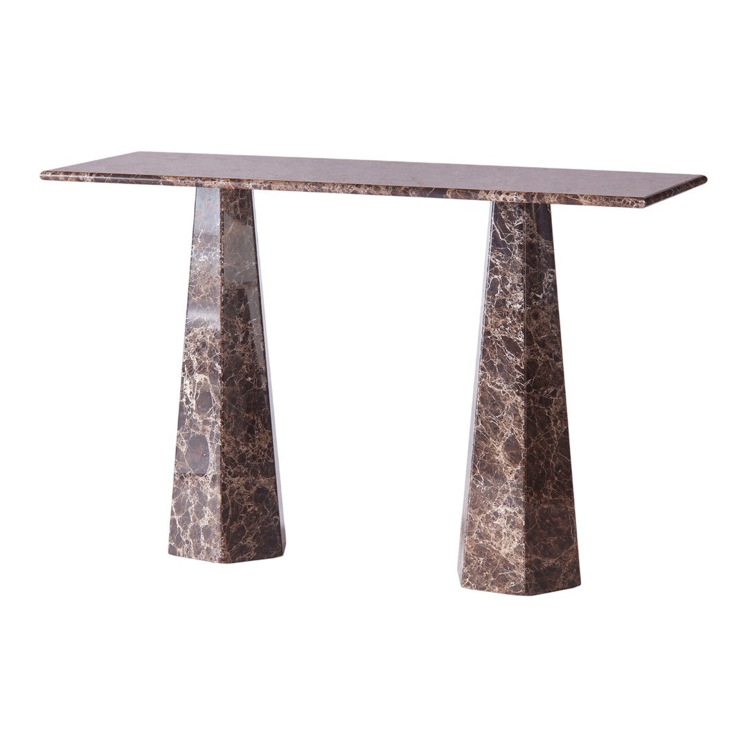 Tavolo Consolle Moderno in Marmo Geometrico e Legno Massello con Base Esagonale per Ingresso