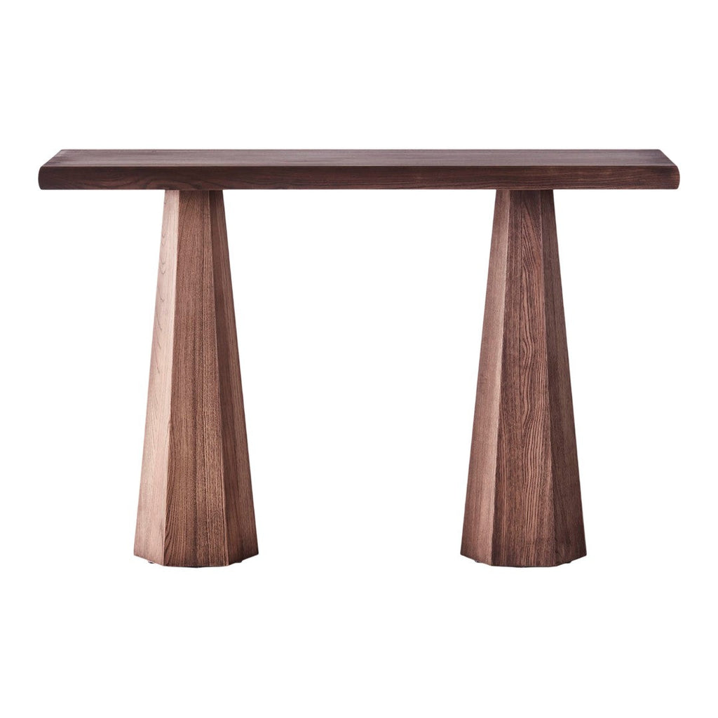 Tavolo Consolle Moderno in Marmo Geometrico e Legno Massello con Base Esagonale per Ingresso