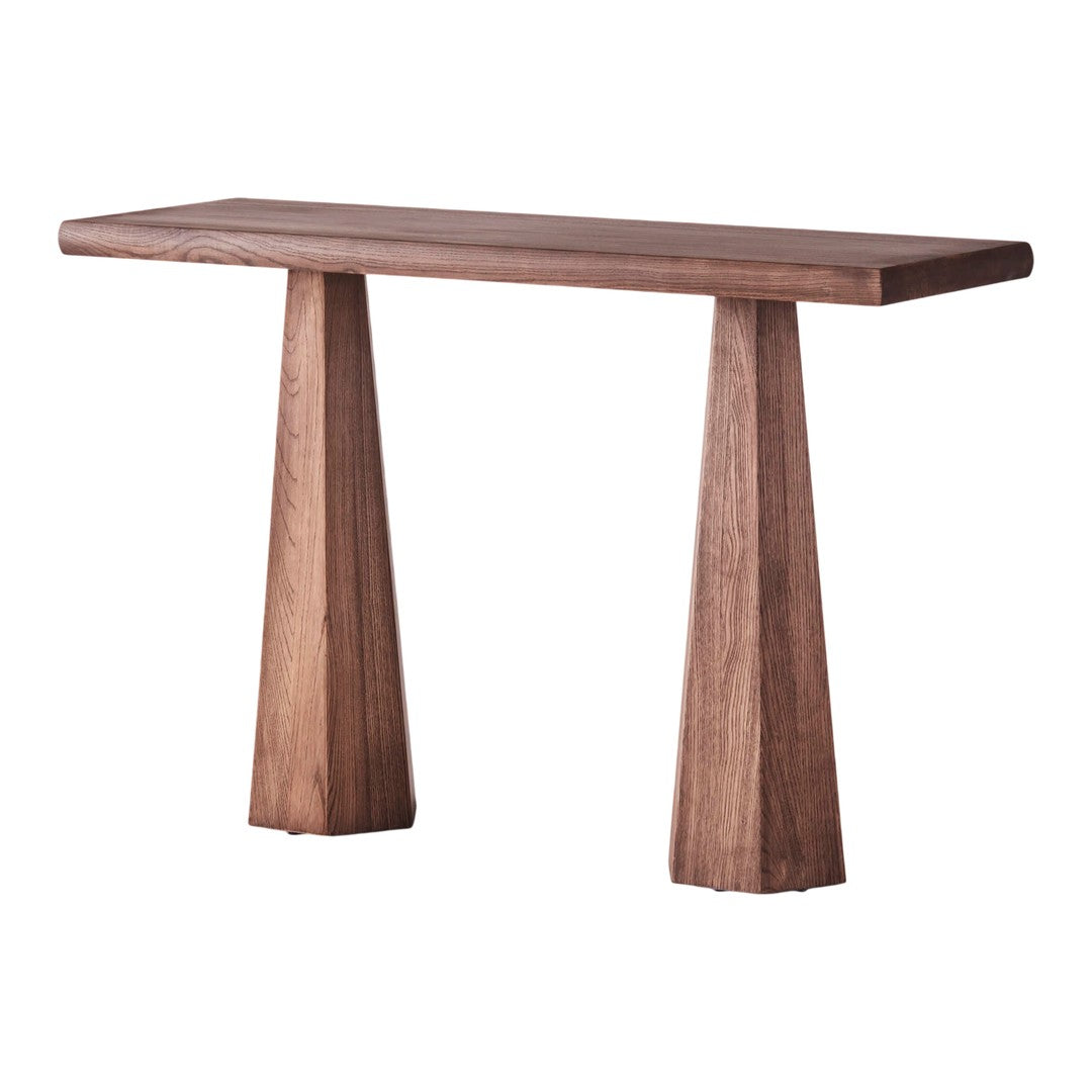 Tavolo Consolle Moderno in Marmo Geometrico e Legno Massello con Base Esagonale per Ingresso