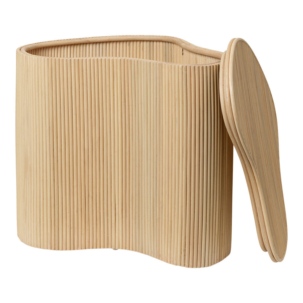 Tavolino Nordic in Rattan Naturale e MDF con Coperchio per Camera da Letto e Camera dei Bambini
