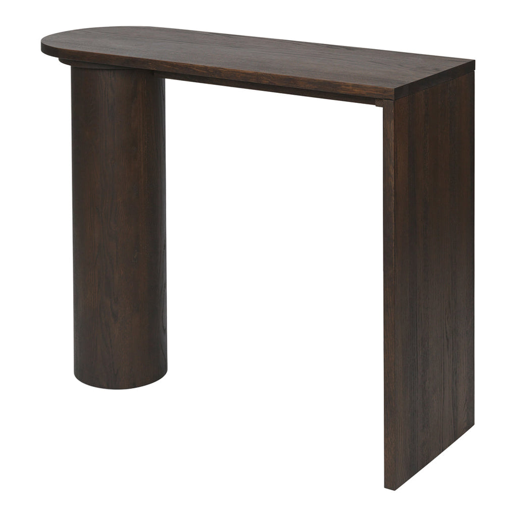 Consolle scultorea nordica in rovere massello certificato FSC con silhouette distintiva per ingresso
