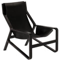 Poltrona Lounge in Pelle Nera Western Rugged e Faggio Massiccio con Sedile a Sospensione in Cuoio Sellato per Soggiorno