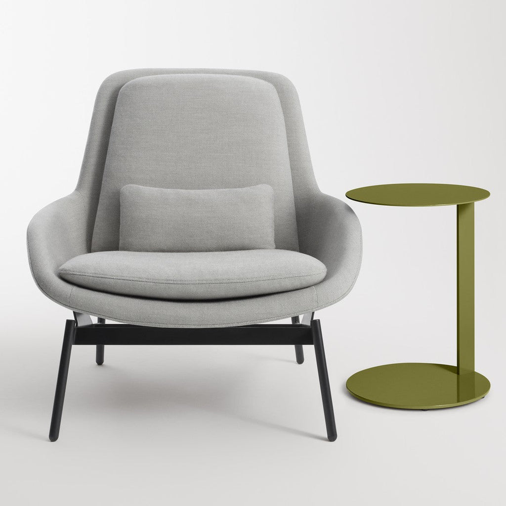 Tavolino Laterale a Sbalzo Moderno Minimalista in Acciaio Verniciato a Polvere con Piano Rotondo Fluttuante per Soggiorno e Camera da Letto
