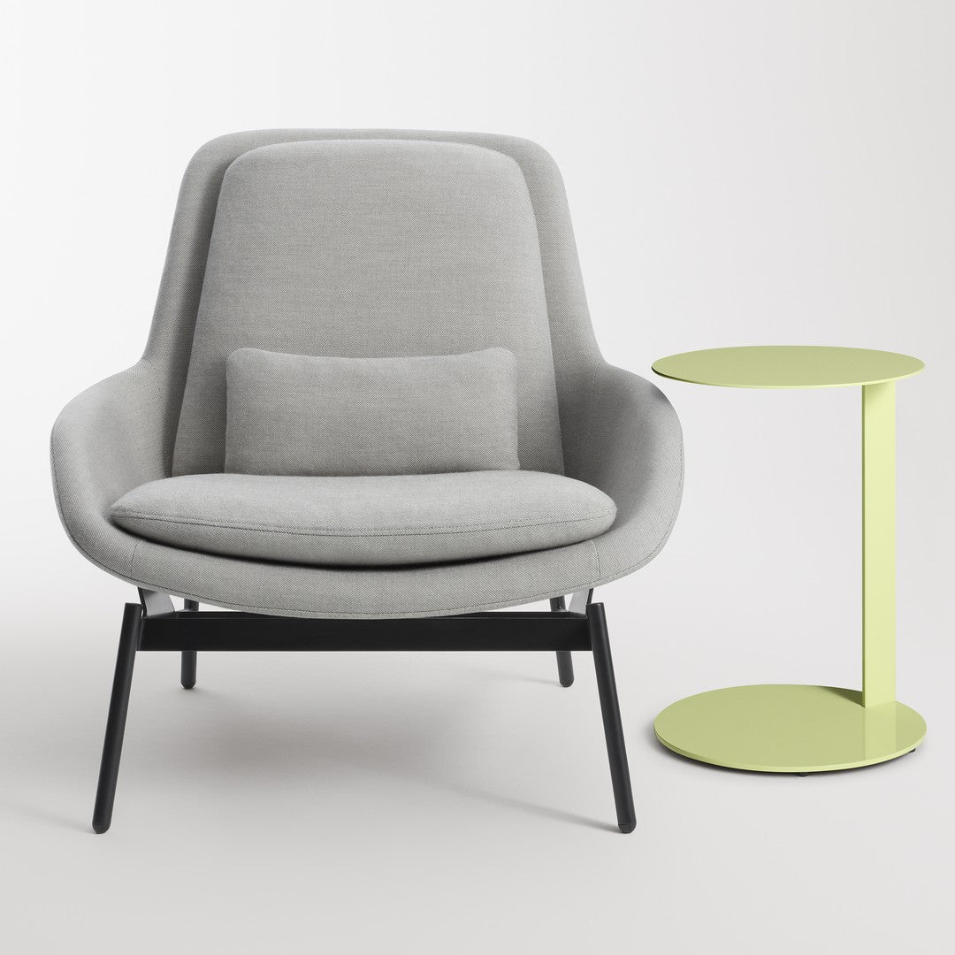 Tavolino Laterale a Sbalzo Moderno Minimalista in Acciaio Verniciato a Polvere con Piano Rotondo Fluttuante per Soggiorno e Camera da Letto